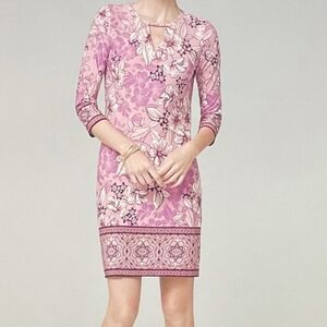 White House Black‎ Market 3/4 Sleeve Floral Purple Knit Shift Dress Size S